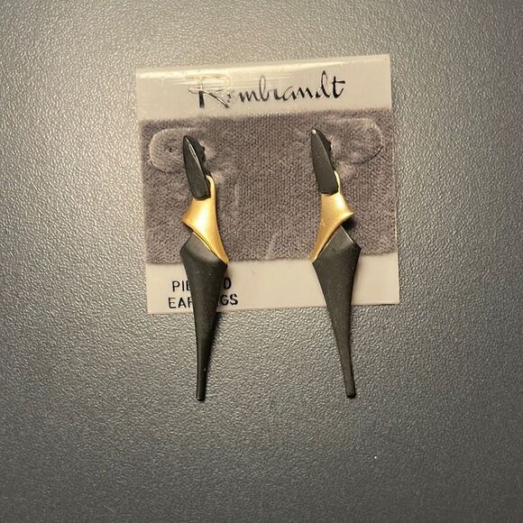 Accessories - 1980s vintage Rembrandt pierced earrings, black and gold
